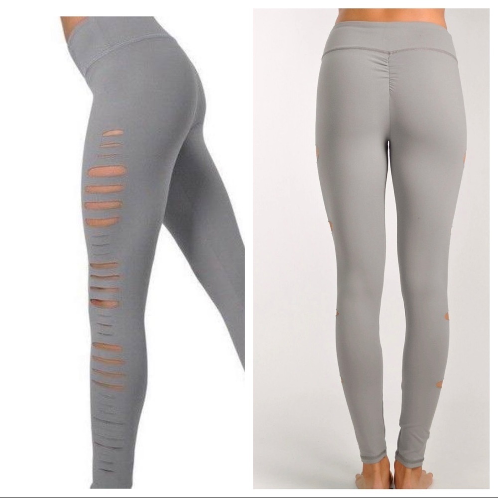 Jala‎ Clothing Slash Groove Light Gray Leggings Size S Cut Outs